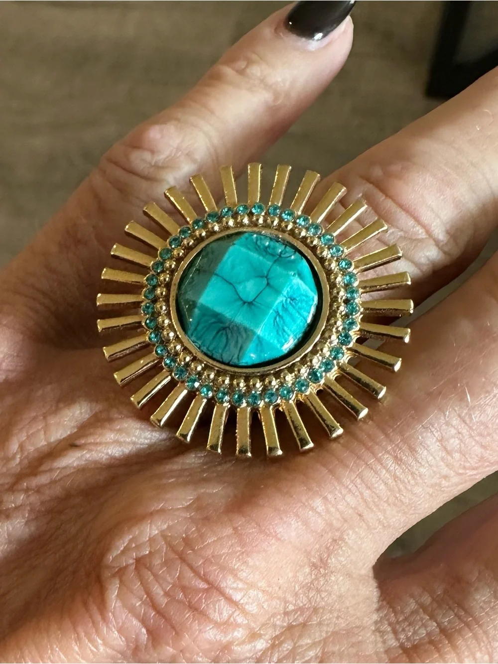 Kate Spade New York Sunburst Statement Ring Green Turquoise Gold Size 7